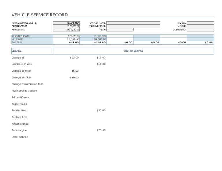 8.3 Vehicle Service Record1 | PDF | Business | Technology & Engineering