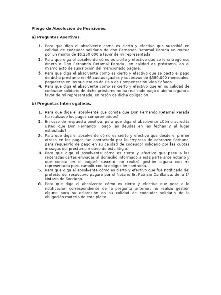 Pliego Absolucion de Posiciones
