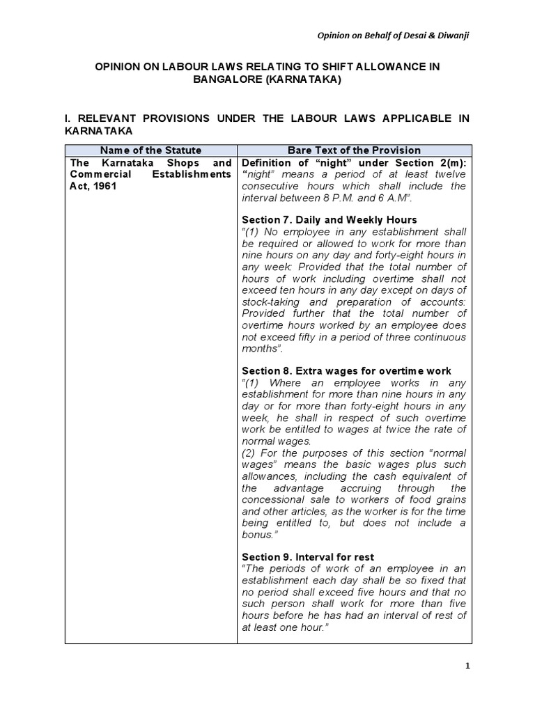 Karnataka Shift Allowance Guidelines | PDF | Overtime | Labour Law