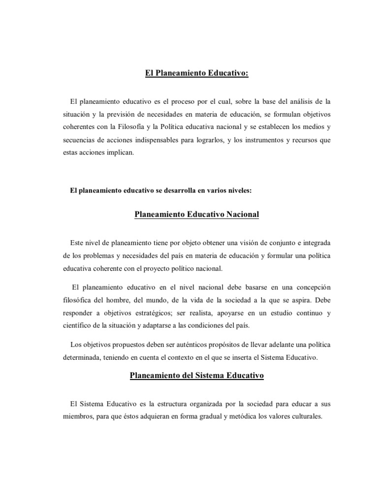 El Planeamiento Educativo | PDF | Planificación | Plan de estudios