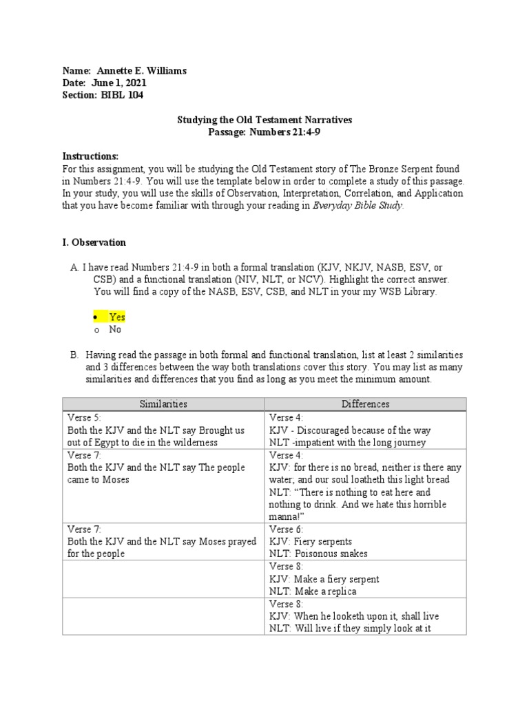 BIBL 104 Old Testament Narrative Bible Study Assignment PDF