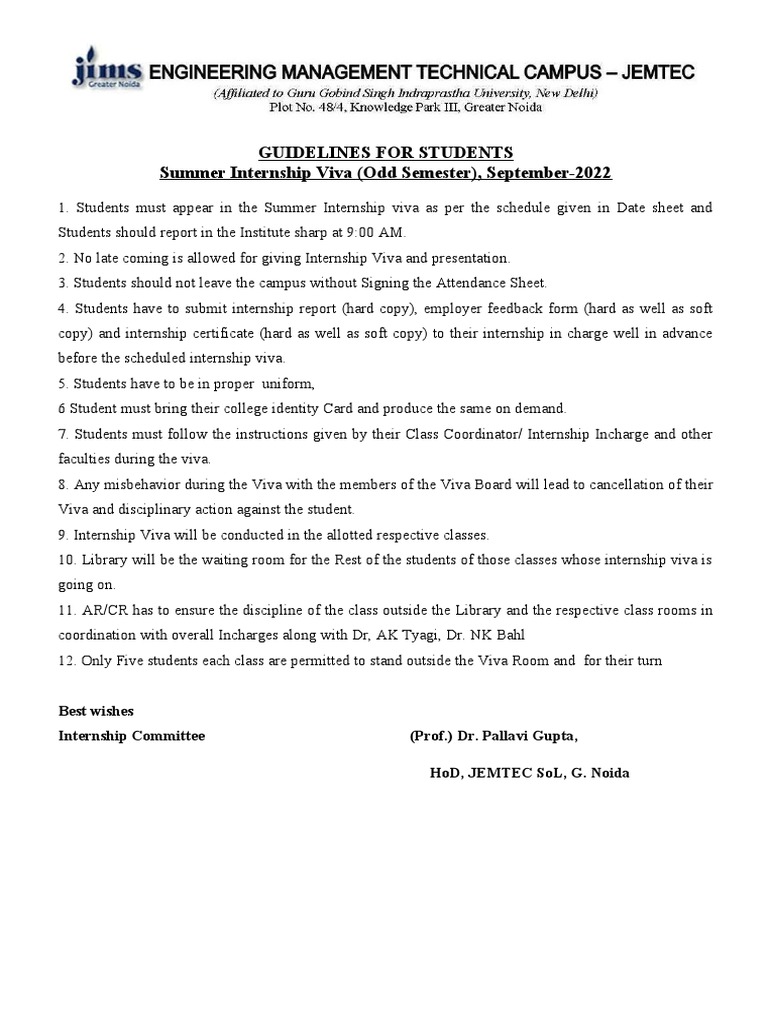 R1 Guidelines For Viva Odd Semester 2022 PDF