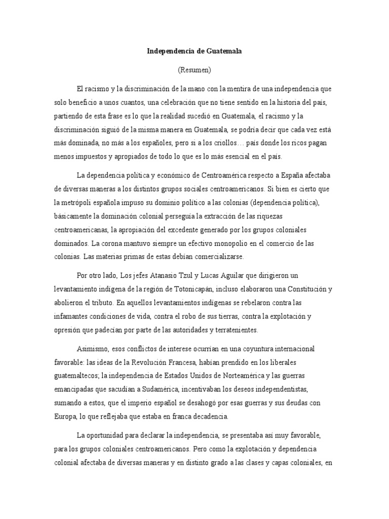Independencia de Guatemala Resumen - 1719543492
