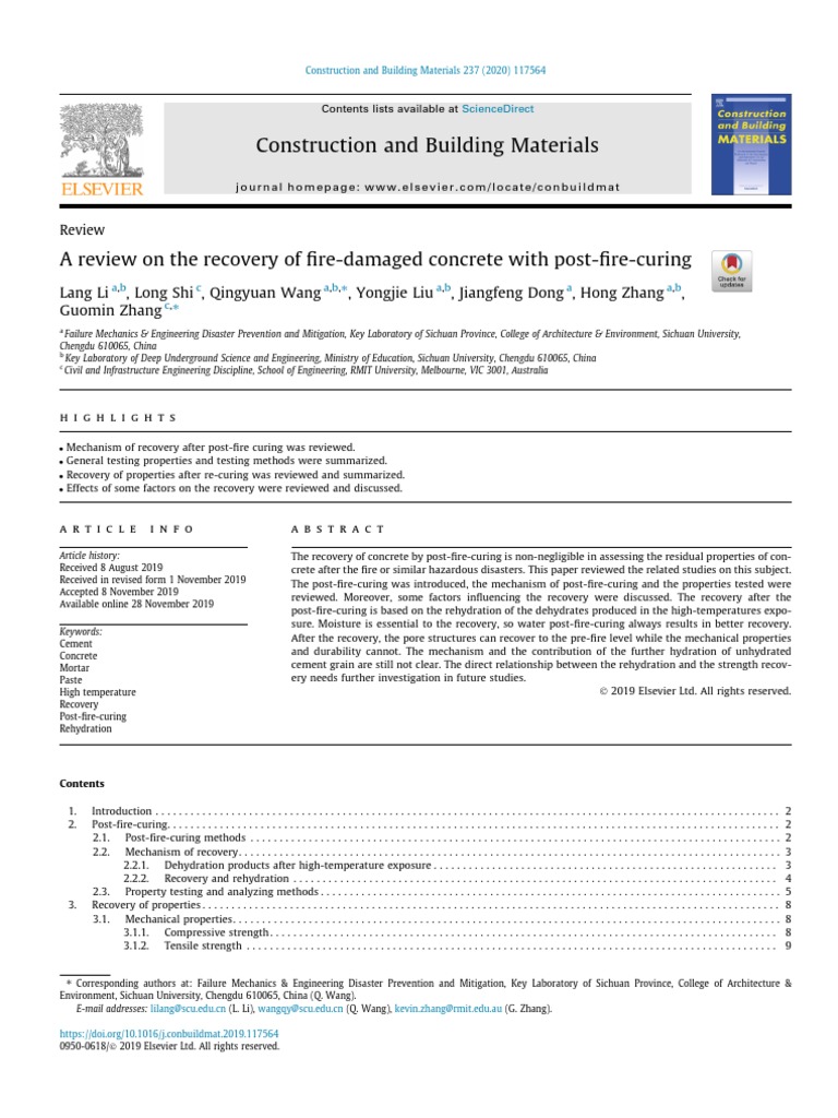Post-Fire Curing of Concrete Recovery | PDF | Concrete | Porosity