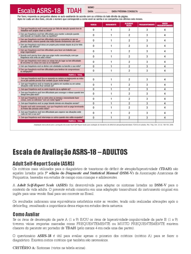 Asrs 18 | PDF | Transtorno de déficit de atenção e hiperatividade ...