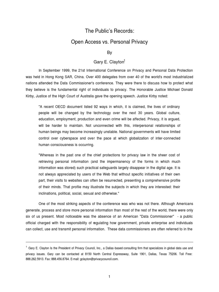 The Publics Records Download Free PDF Privacy Right To Privacy