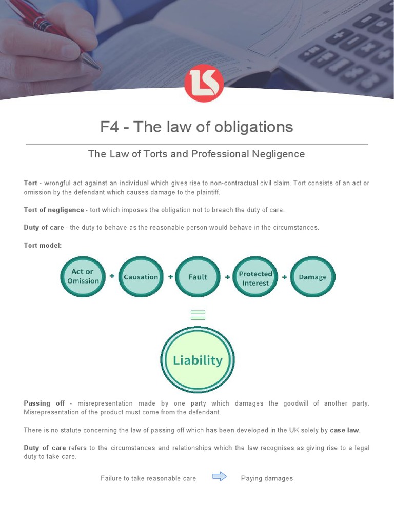 F4 The Law of Torts and Professional Negligence - Part 1 Notes | PDF ...