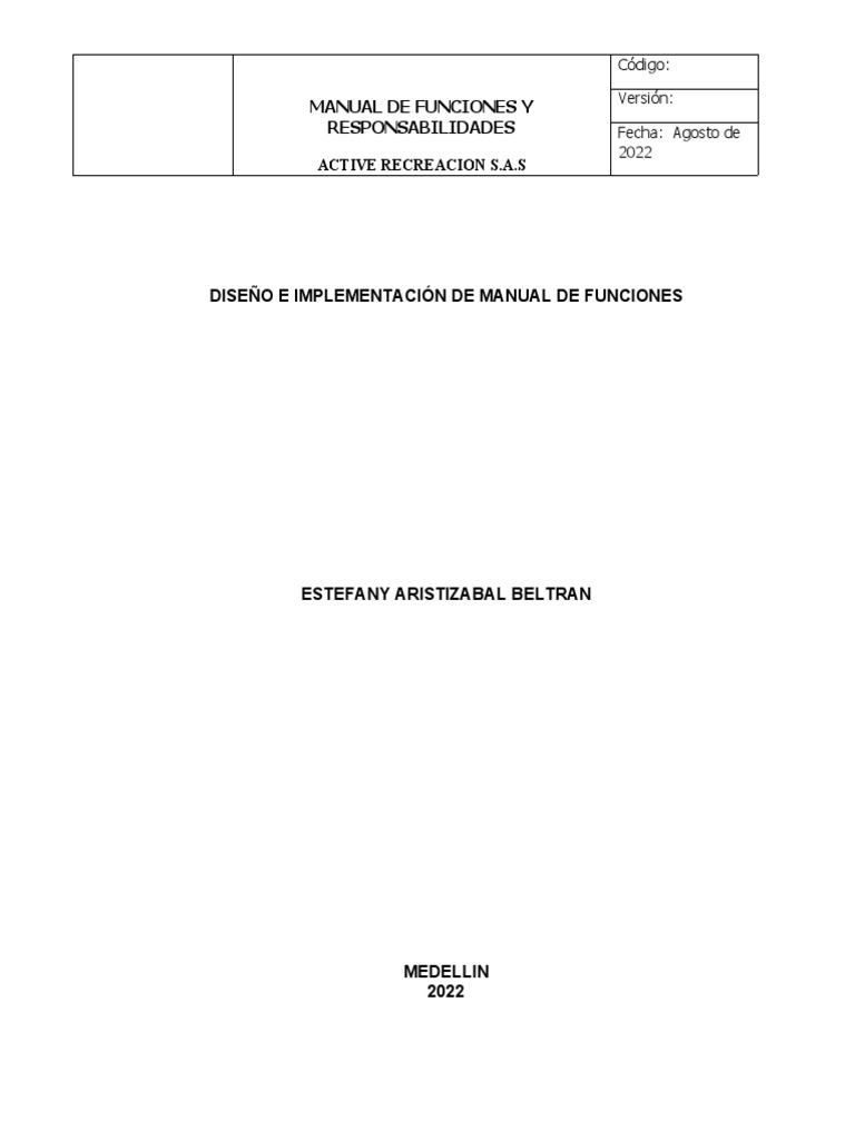 Manual de Funciones en Active Recreación | PDF | Business | Gestión de ...