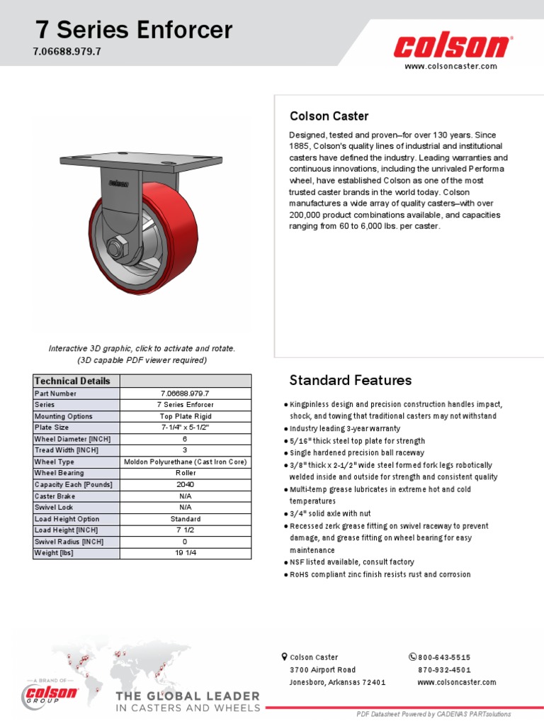 Standard Features: Colson Caster | PDF | Mechanical Engineering ...