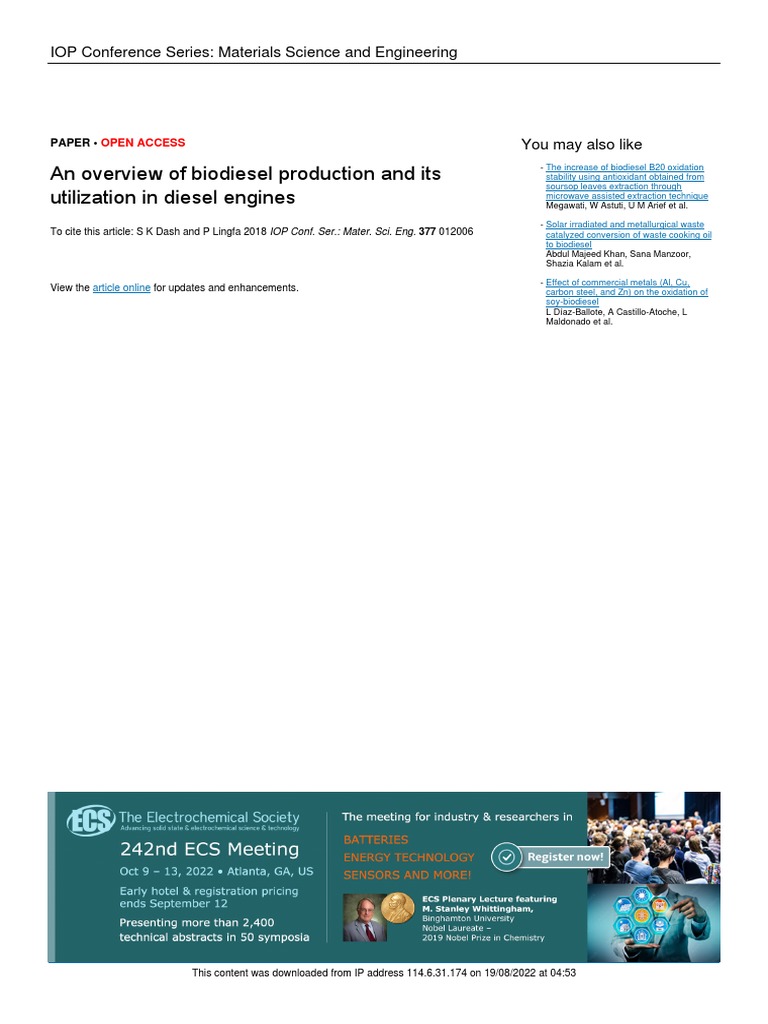 Biodiesel Production and Diesel Engine Use | PDF | Biodiesel | Diesel ...
