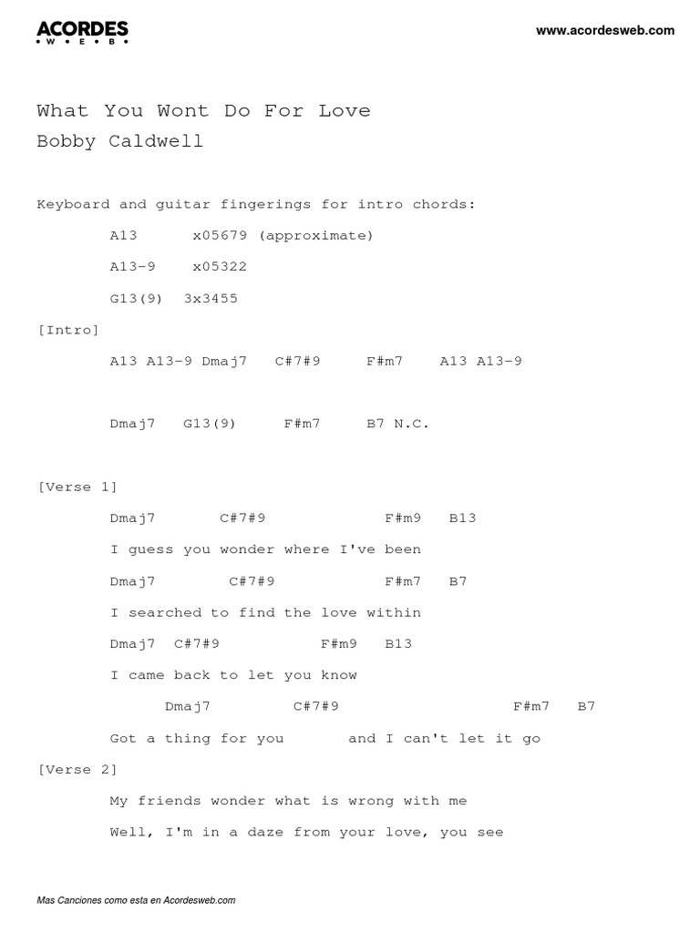 What you wont do for love bobby caldwell pdf song structure