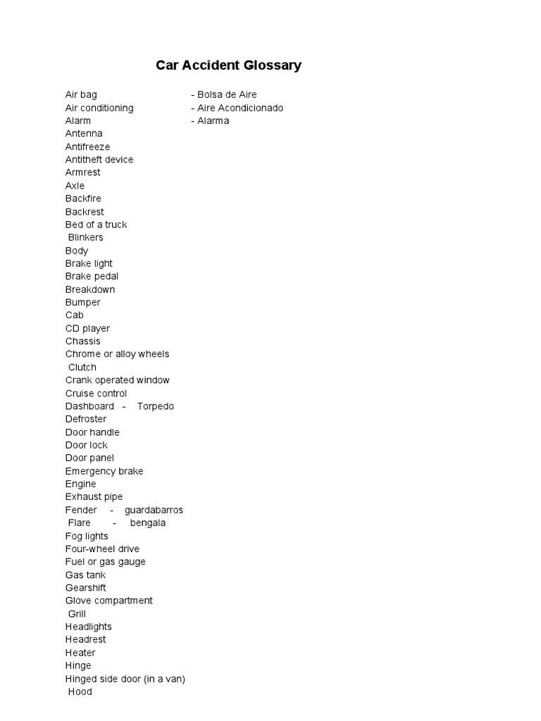 Car Accident Terminology Guide | PDF | Traffic | Automotive Industry