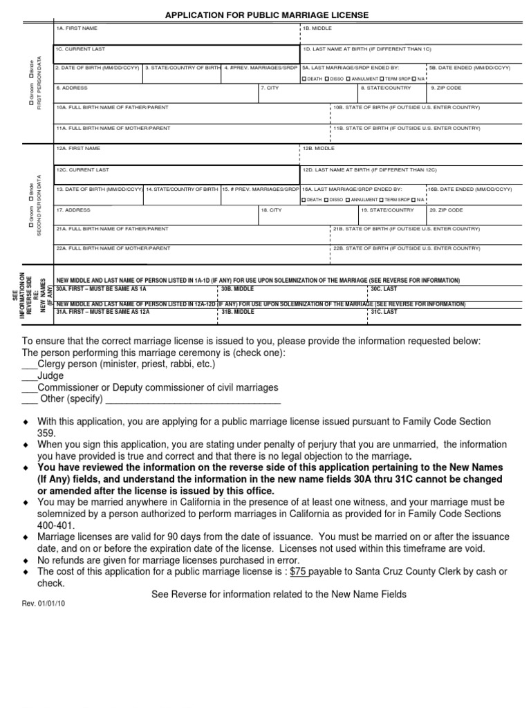 Public Marriage License Application | PDF | Marriage License | Marriage