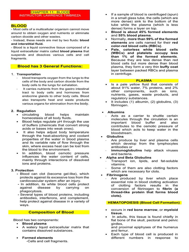 Blood Functions and Composition Overview | PDF | Blood Type | Coagulation