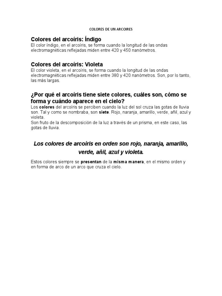 Colores del Arcoíris en Orden | PDF | Color | Arco iris