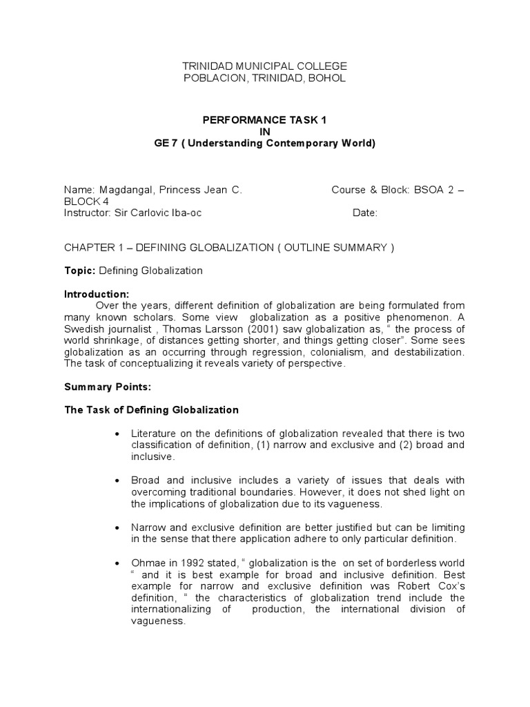 Ge 7 - Chapter 1 (Outline Summary) | PDF | Globalization | Homogeneity ...