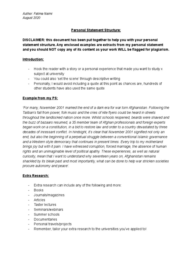 Personal Statement Structure Pdf