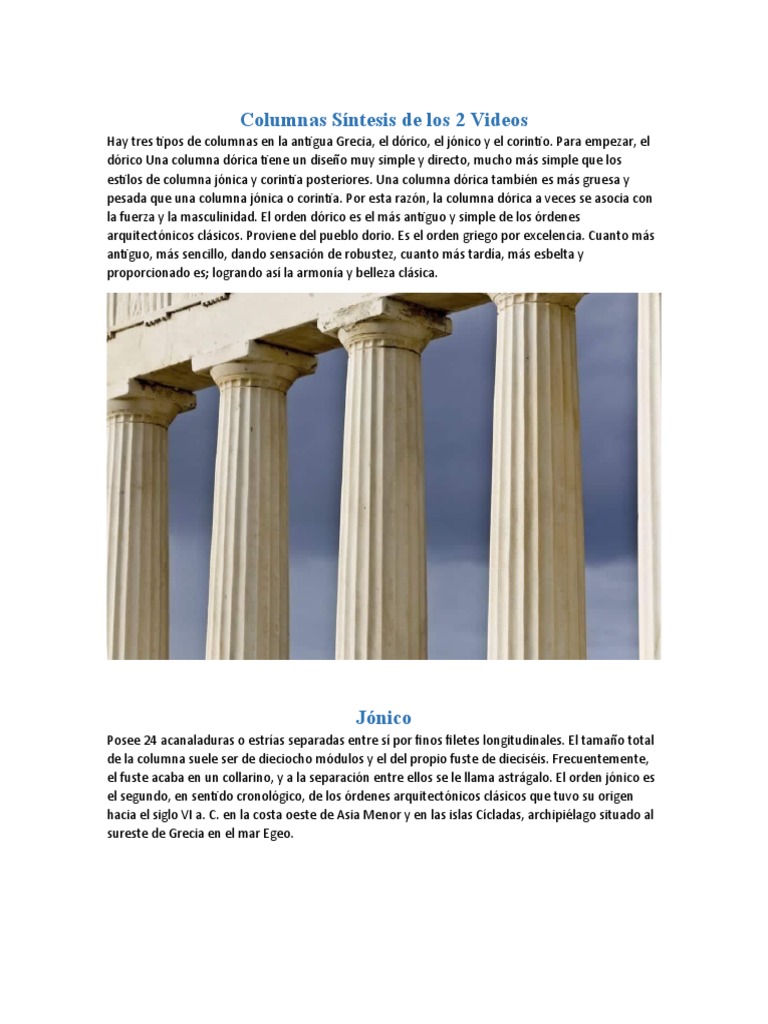 Los tres órdenes arquitectónicos clásicos griegos: dórico, jónico y ...