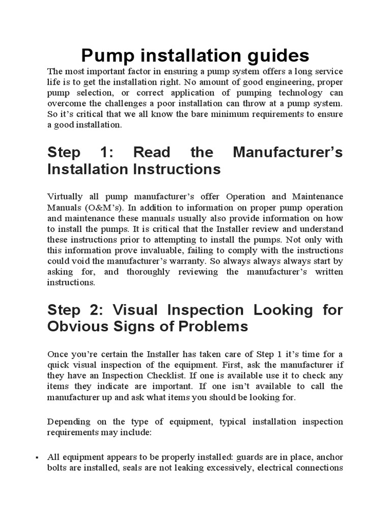 Pump Installation Guides Download Free PDF Pump Manufactured Goods