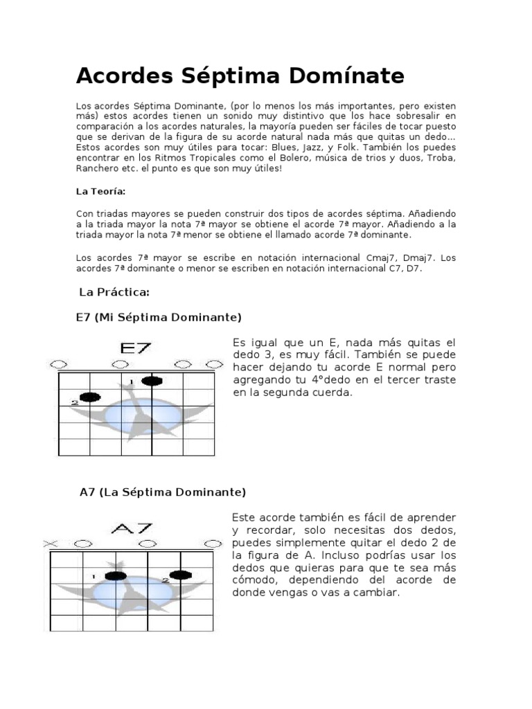 Acordes Séptima Dominante para Guitarra | PDF | Acorde (Música ...