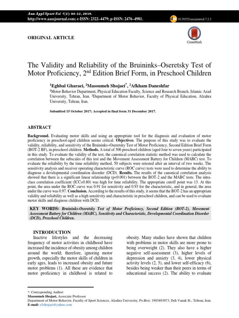 Validity of BOT-2 in Preschool Children | PDF | Validity (Statistics ...