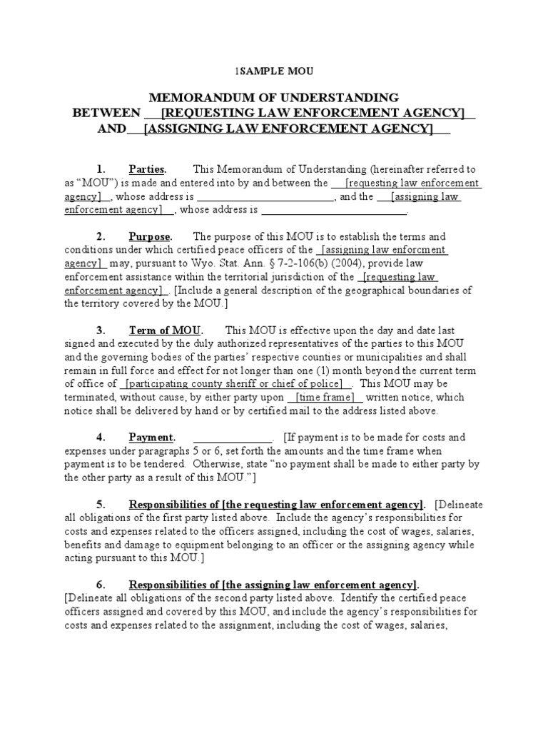 Mutual Aid Agreement Memorandum Of Understanding Self Insurance