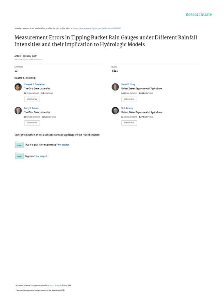 Measurement Errors in Tipping Bucket Rain Gauges U PDF Pump Flow