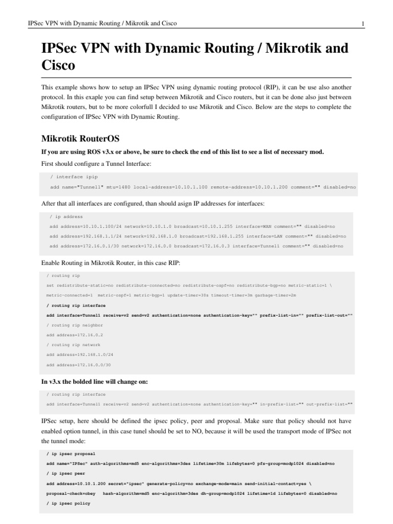 IPSec VPN Setup: Mikrotik & Cisco | PDF | Ip Address | Virtual Private  Network