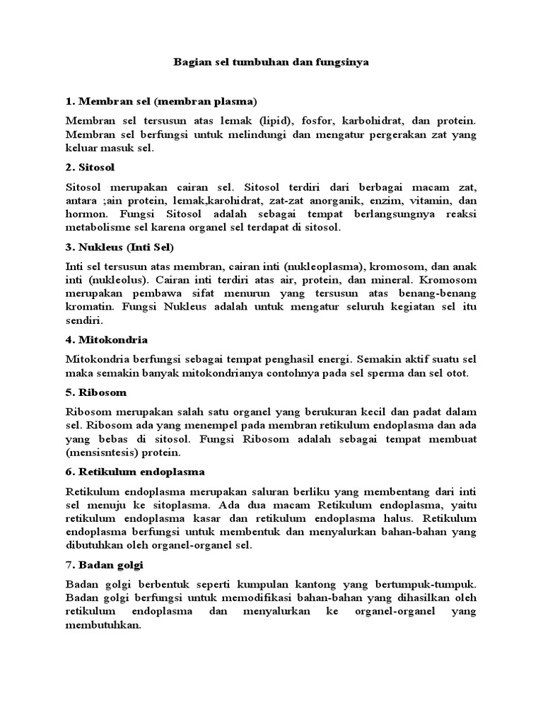 Bagian Sel Tumbuhan Dan Fungsinya | PDF