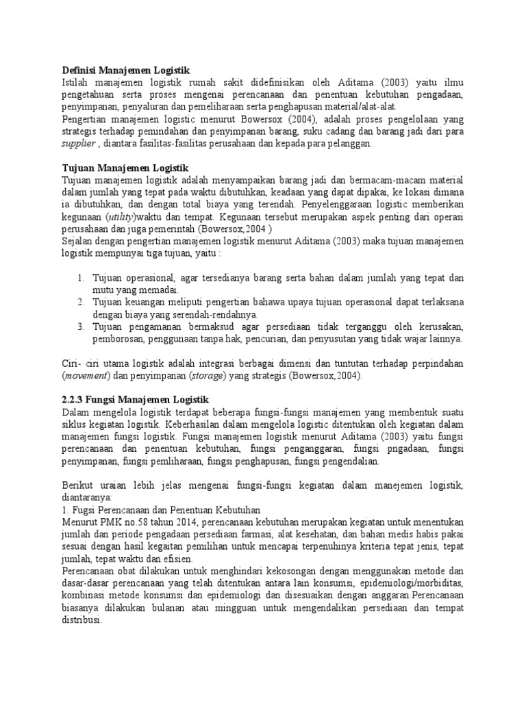 Definisi Dan Tujuan Manajemen Logistik Pdf Bisnis Kesehatan Holistik