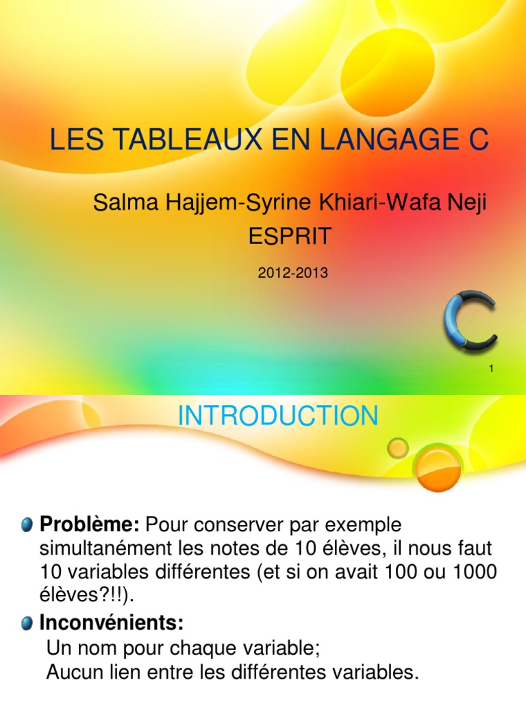 Les Tableaux en Langage C | PDF | Tableau (structure de données ...