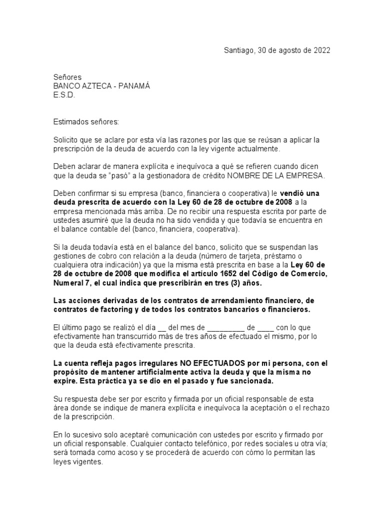 Carta A Banco y A Gestionadora | PDF | Deuda | Bancos