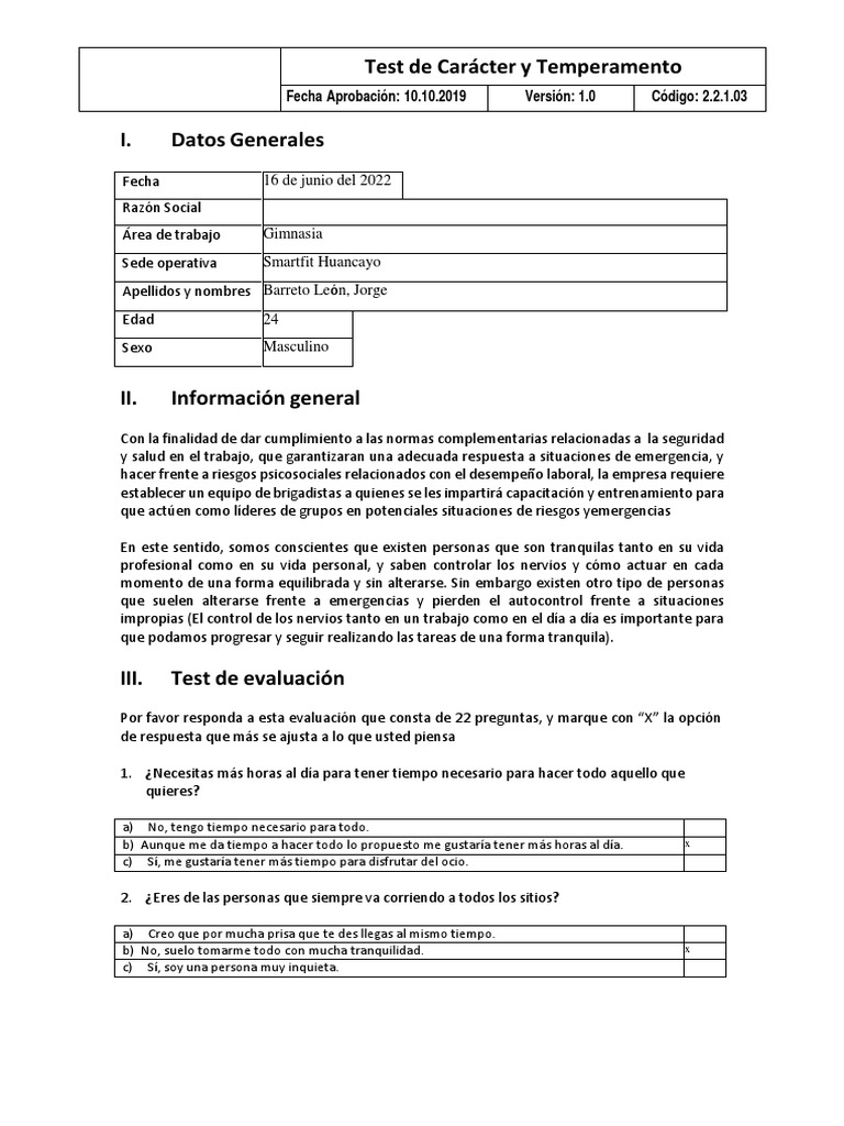 Test de Carácter y Temperamento | PDF | Crecimiento personal y profesional