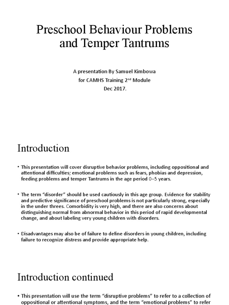 Preschool Behaviour Problems and Temper Tantrums PDF Psychological