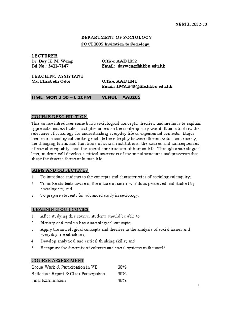 Course Outline Sep 2022 | PDF | Sociology | Essays