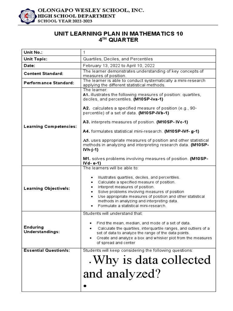 10th Grade Math: Measures of Position | PDF | Quartile | Cognitive Science
