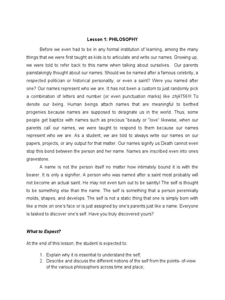 Lesson 1 understanding the self pdf philosophy of self soul