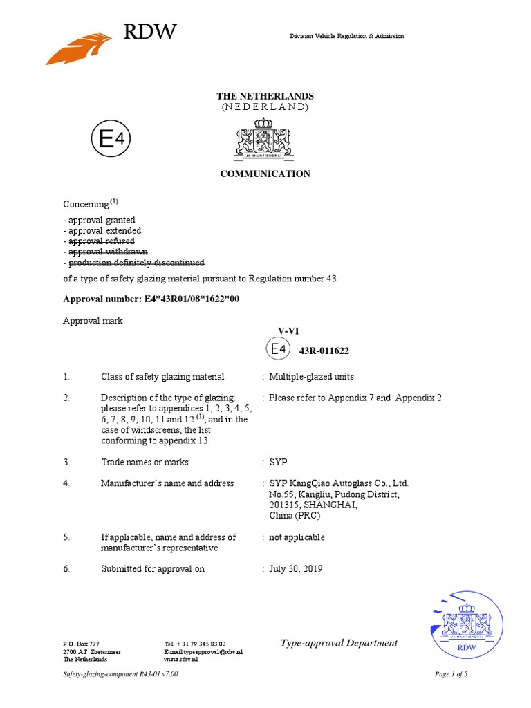 Safety Glazing Approval Document | PDF | Glasses | Materials