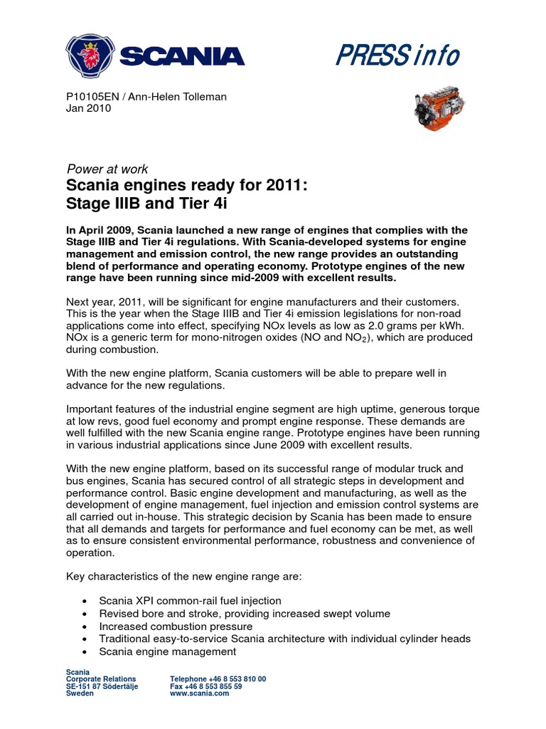 Scania Engines for Stage IIIB & Tier 4i | PDF | Fuel Injection ...