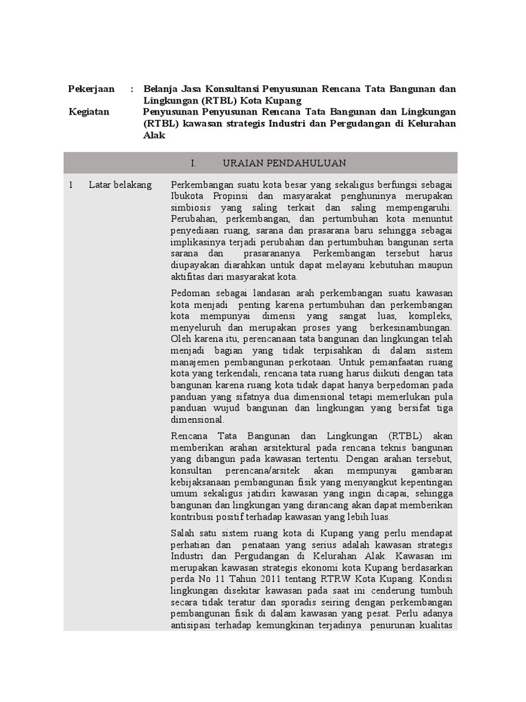 Penyusunan RTBL Kawasan Alak Kupang | PDF