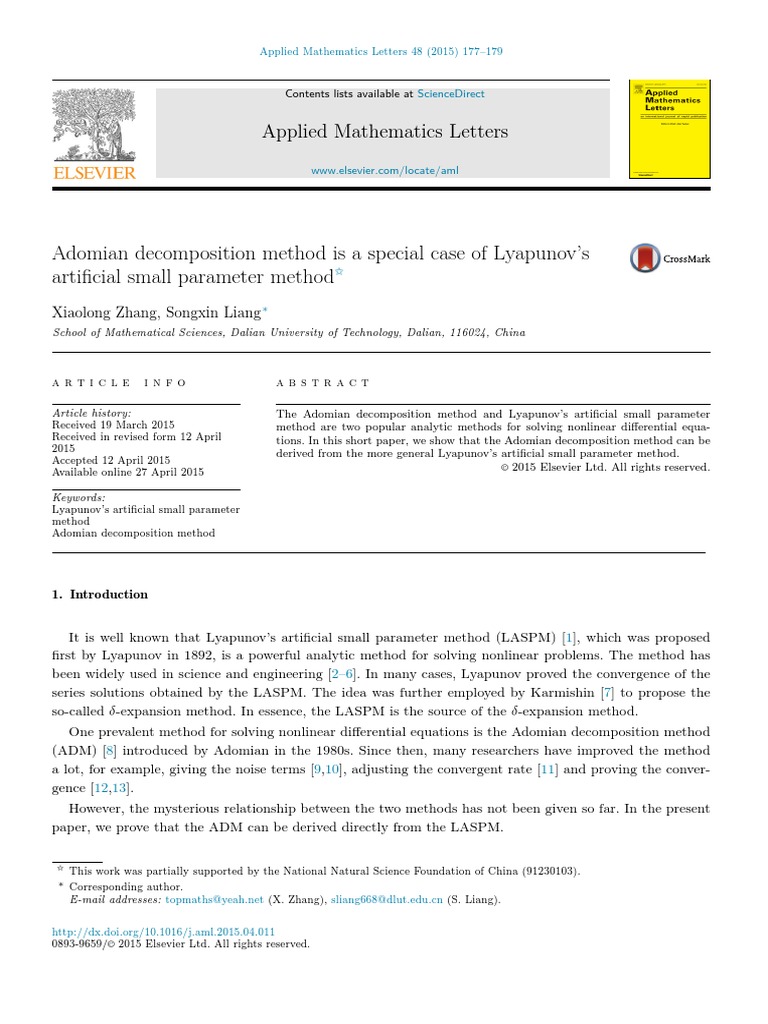 Adm vs lyapunov artificial small parameter method pdf nonlinear