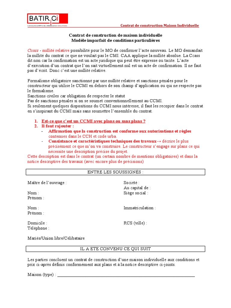 Modèle de contrat de construction maison | PDF | Sodles | Assurance