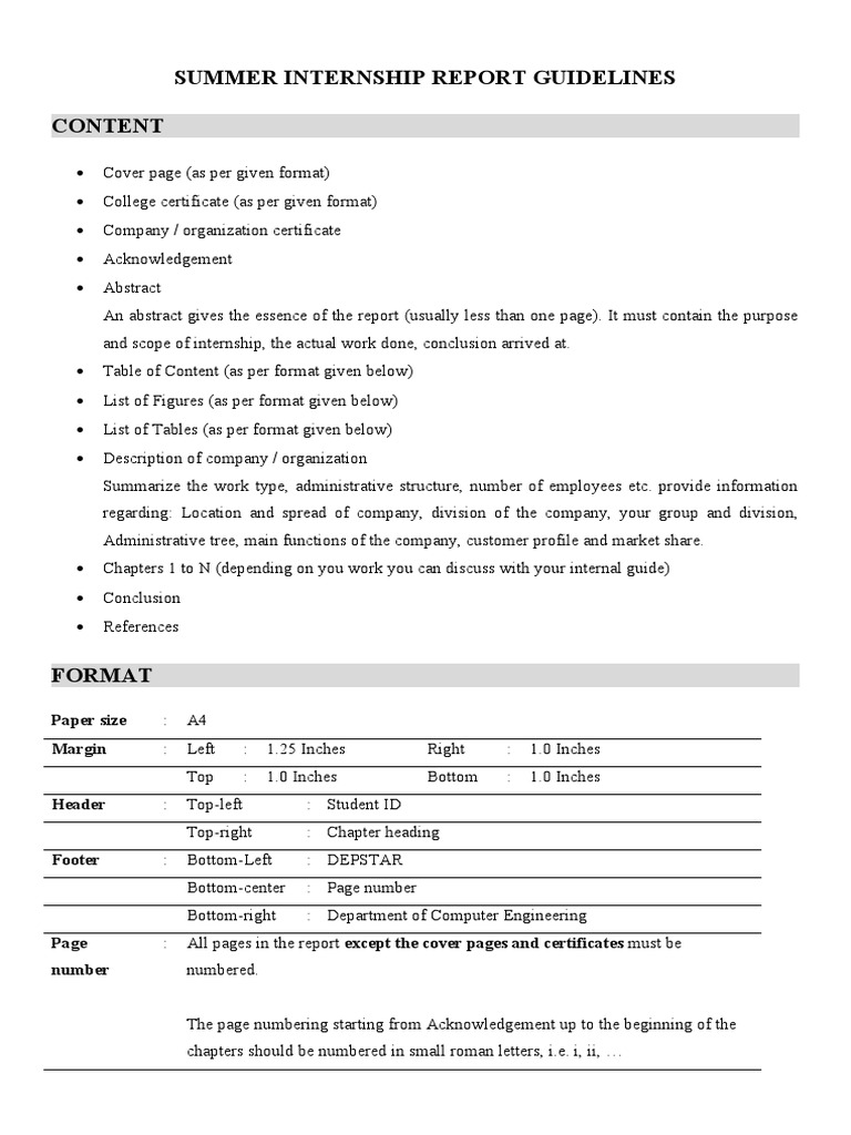 Summer internship report format pdf paragraph books
