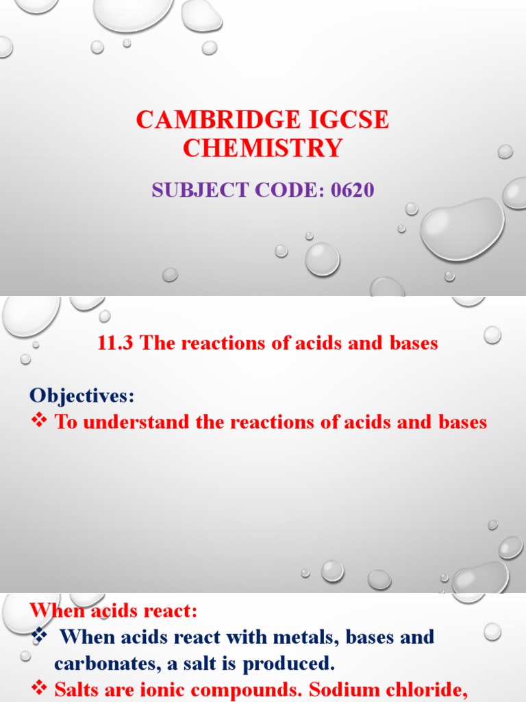 IGCSE Chemistry Guide to AcidBase Reactions PDF Salt (Chemistry