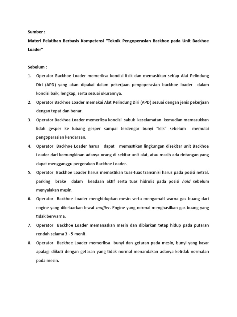 Panduan Operasional Backhoe Loader | PDF