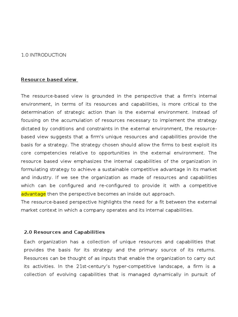 Resource Based Viw of The Firm | PDF | Resource | Strategic Management