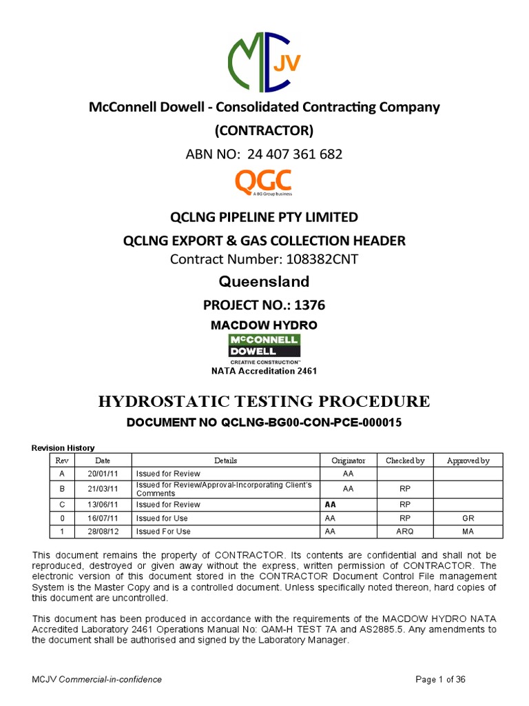 QCLNG Pipeline Hydrostatic Testing Method | PDF | Pipeline Transport ...