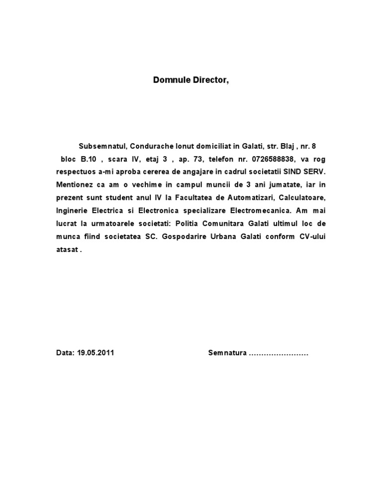 Cerere de Angajare  PDF