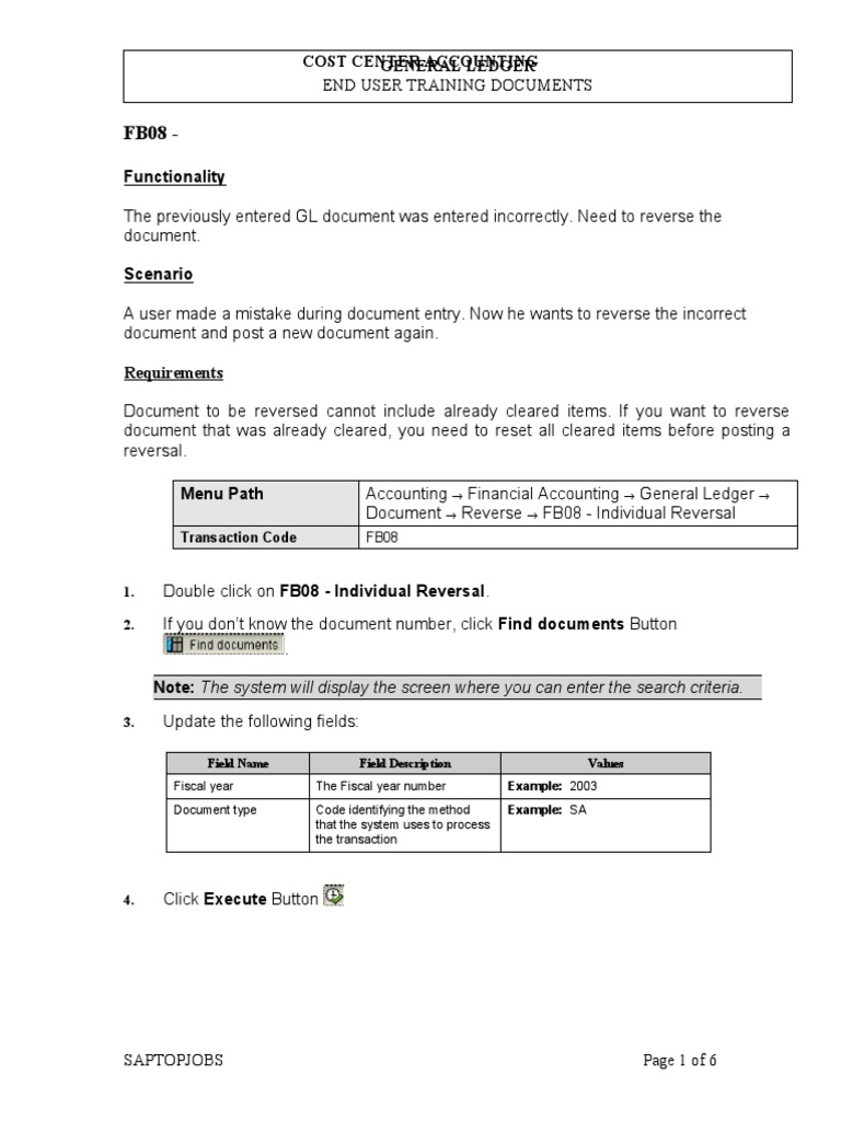 FB08: Reversing Incorrect GL Documents | PDF | Accounting | Computing