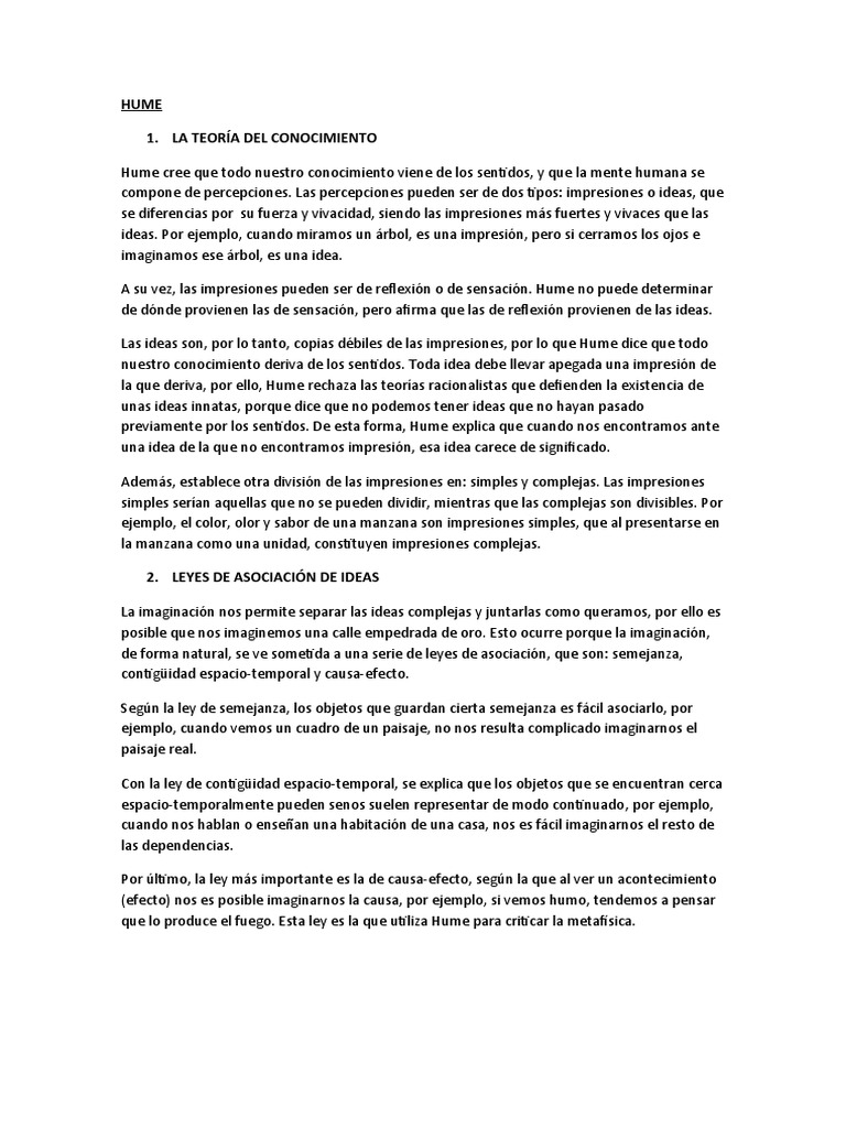 Teoría del Conocimiento de Hume | PDF | David Hume | Conocimiento